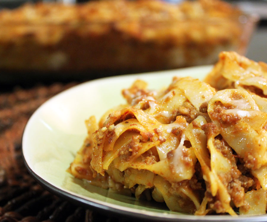 Bagt pasta m. kødsovs